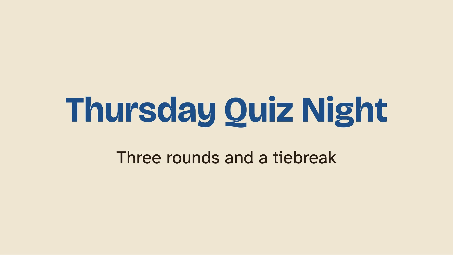 The pub’s TV showing the quiz’s title card, Thursday Quiz Night.